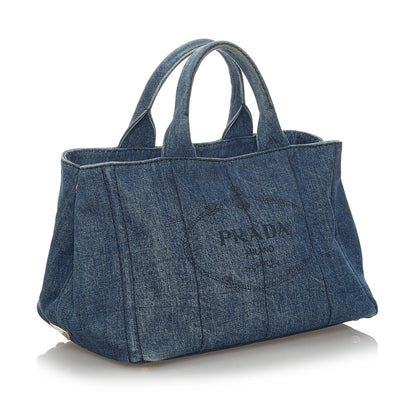 Prada Canapa Logo Denim Satchel (SHG-30503)