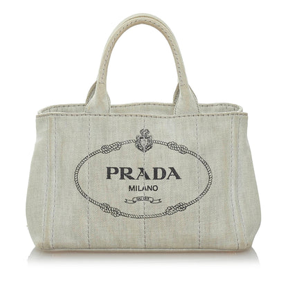 Prada Canapa Logo Denim Satchel (SHG-32767)