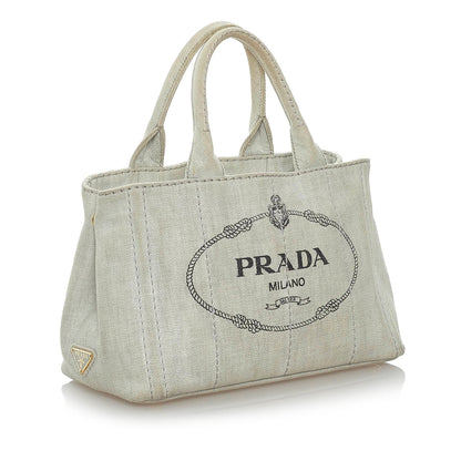 Prada Canapa Logo Denim Satchel (SHG-32767)