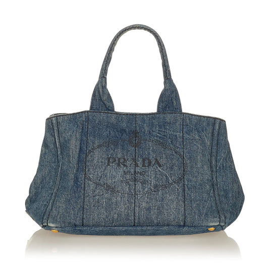 Prada Canapa Logo Denim Tote Bag (SHG-27049)