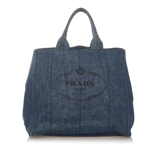 Prada Canapa Logo Denim Tote Bag (SHG-27693)