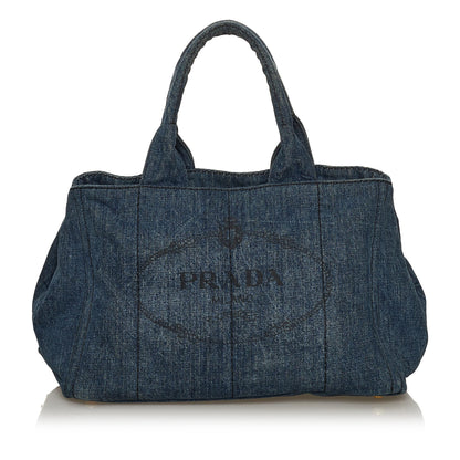 Prada Canapa Logo Denim Tote Bag (SHG-29654)