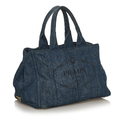 Prada Canapa Logo Denim Tote Bag (SHG-29654)