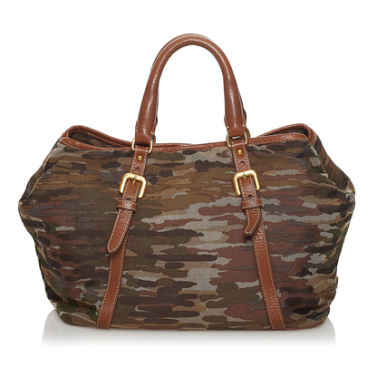 Prada Canapa Logo Printed Canvas Satchel (SHG-31274)