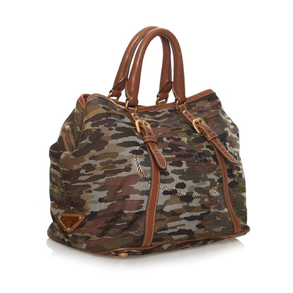Prada Canapa Logo Printed Canvas Satchel (SHG-31274)