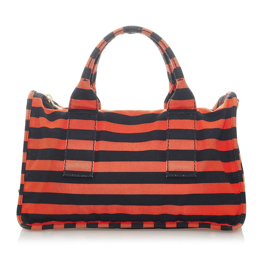 Prada Canapa Righe Canvas Satchel (SHG-4r4pXn)