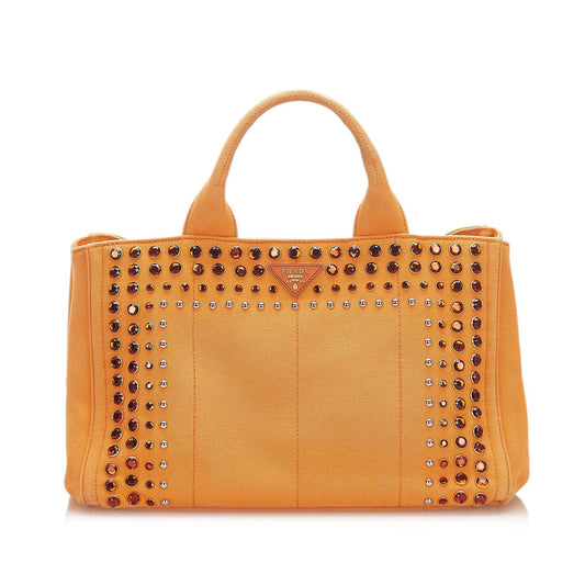 Prada Canapa Studded Canvas Satchel (SHG-17545)