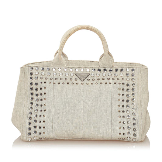 Prada Canapa Studded Canvas Satchel (SHG-28075)