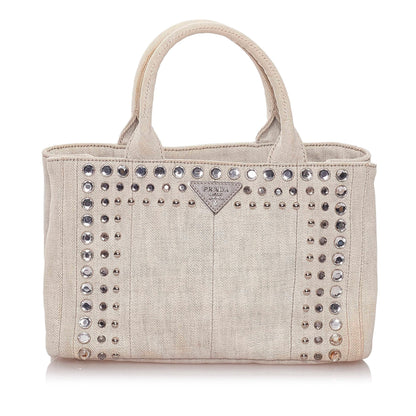 Prada Canapa Studded Canvas Satchel (SHG-28199)