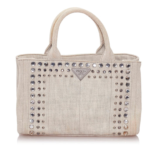 Prada Canapa Studded Canvas Satchel (SHG-28199)