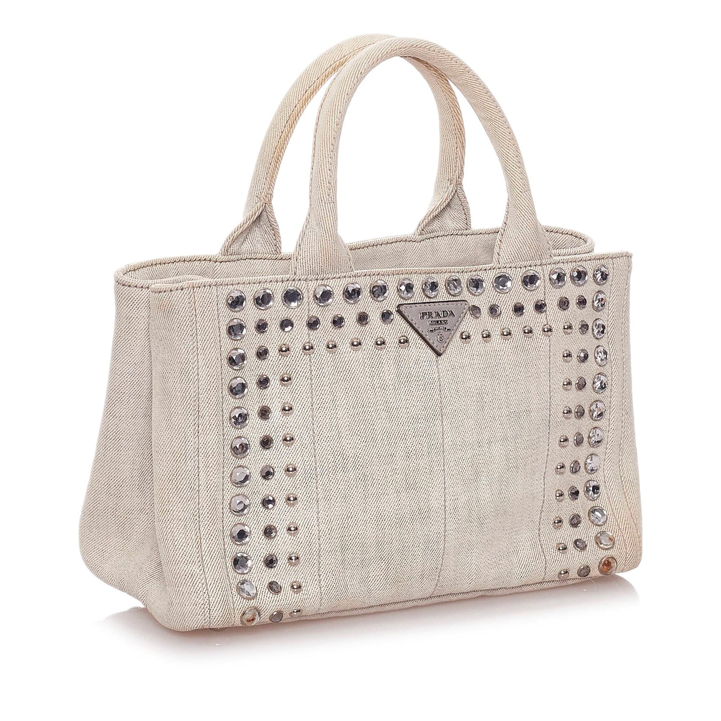 Prada Canapa Studded Canvas Satchel (SHG-28199)