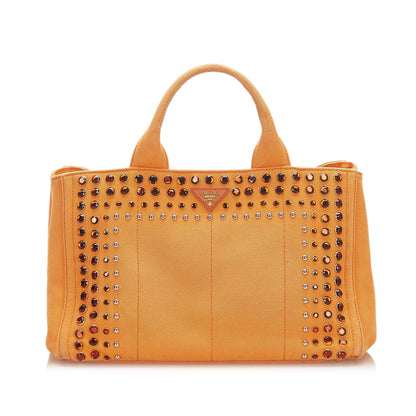 Prada Canapa Studded Canvas Satchel (SHG-32375)
