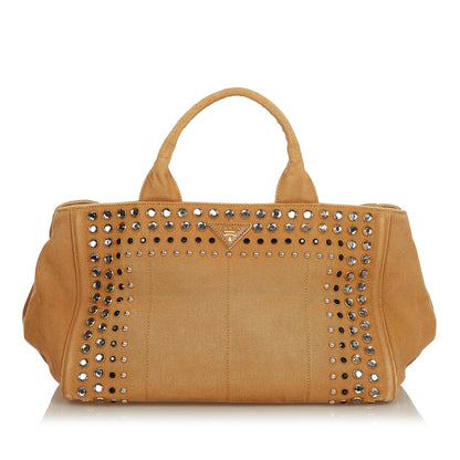 Prada Canapa Studded Canvas Tote Bag (SHG-26057)