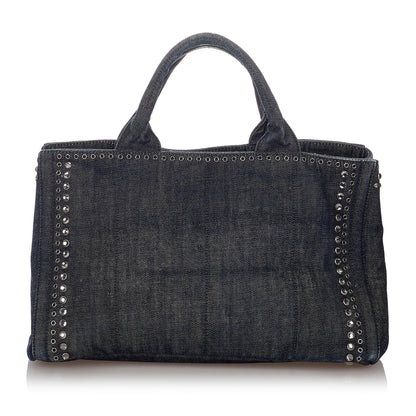 Prada Canapa Studded Denim Tote Bag (SHG-26862)