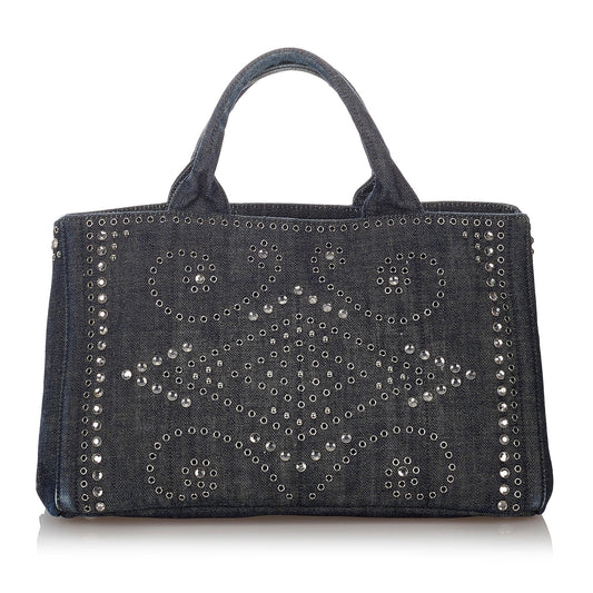 Prada Canapa Studded Denim Tote Bag (SHG-26862)