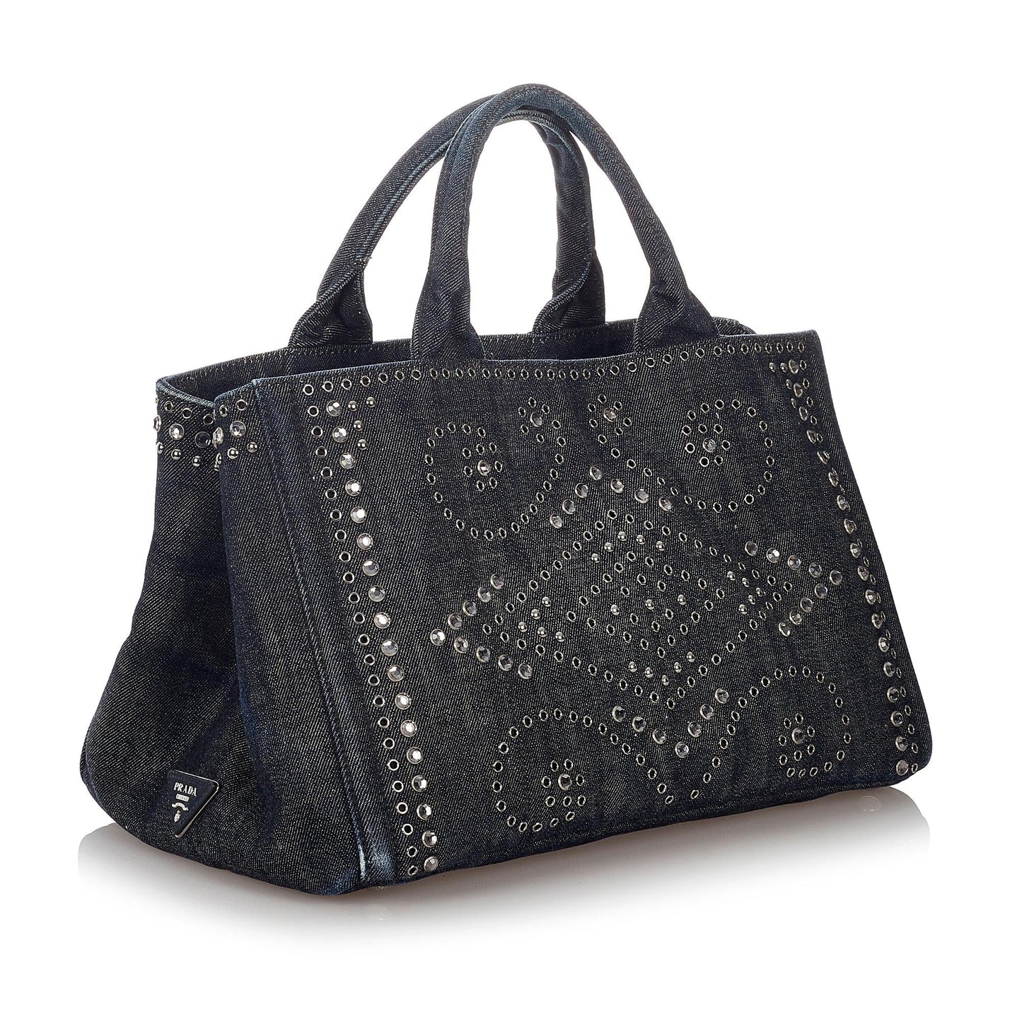 Prada Canapa Studded Denim Tote Bag (SHG-26862)