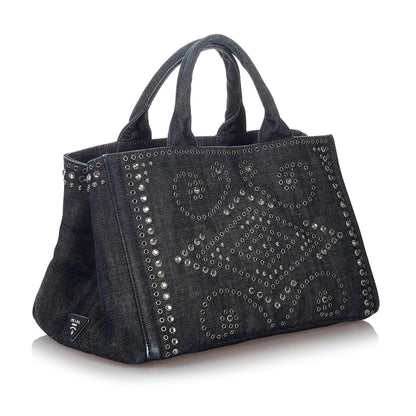 Prada Canapa Studded Denim Tote Bag (SHG-26862)