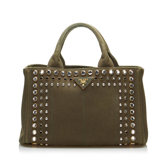 Prada Canapa Studded Satchel (SHG-KdOc2F)