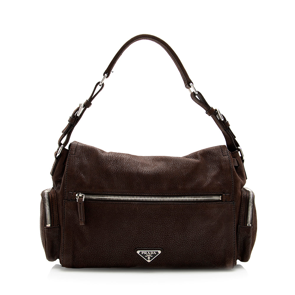 Prada Cervo Antic Easy Pushlock Flap Shoulder Bag (SHF-18304)