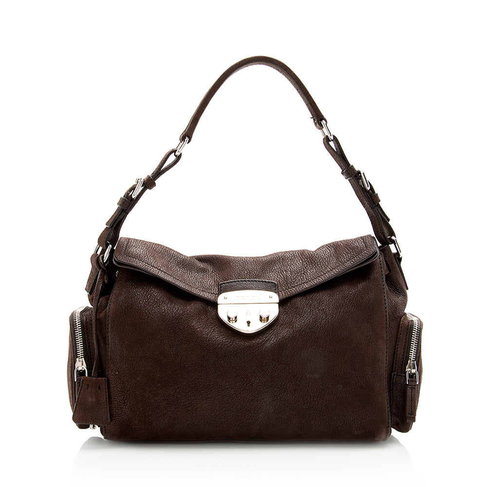 Prada Cervo Antic Easy Pushlock Flap Shoulder Bag (SHF-18304)
