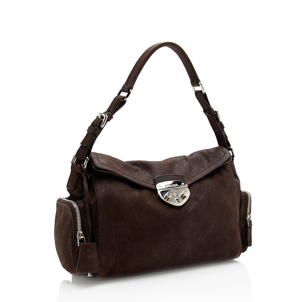 Prada Cervo Antic Easy Pushlock Flap Shoulder Bag (SHF-18304)