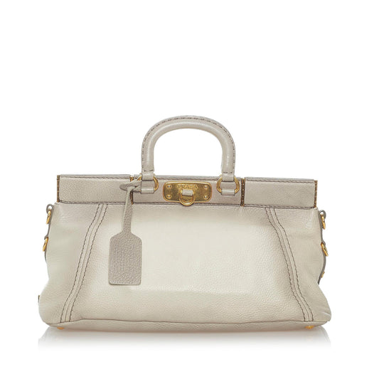 Prada Cervo Antik Frame Leather Satchel (SHG-32425)