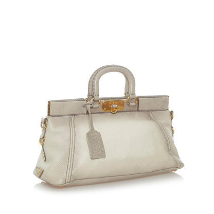 Prada Cervo Antik Frame Leather Satchel (SHG-32425)