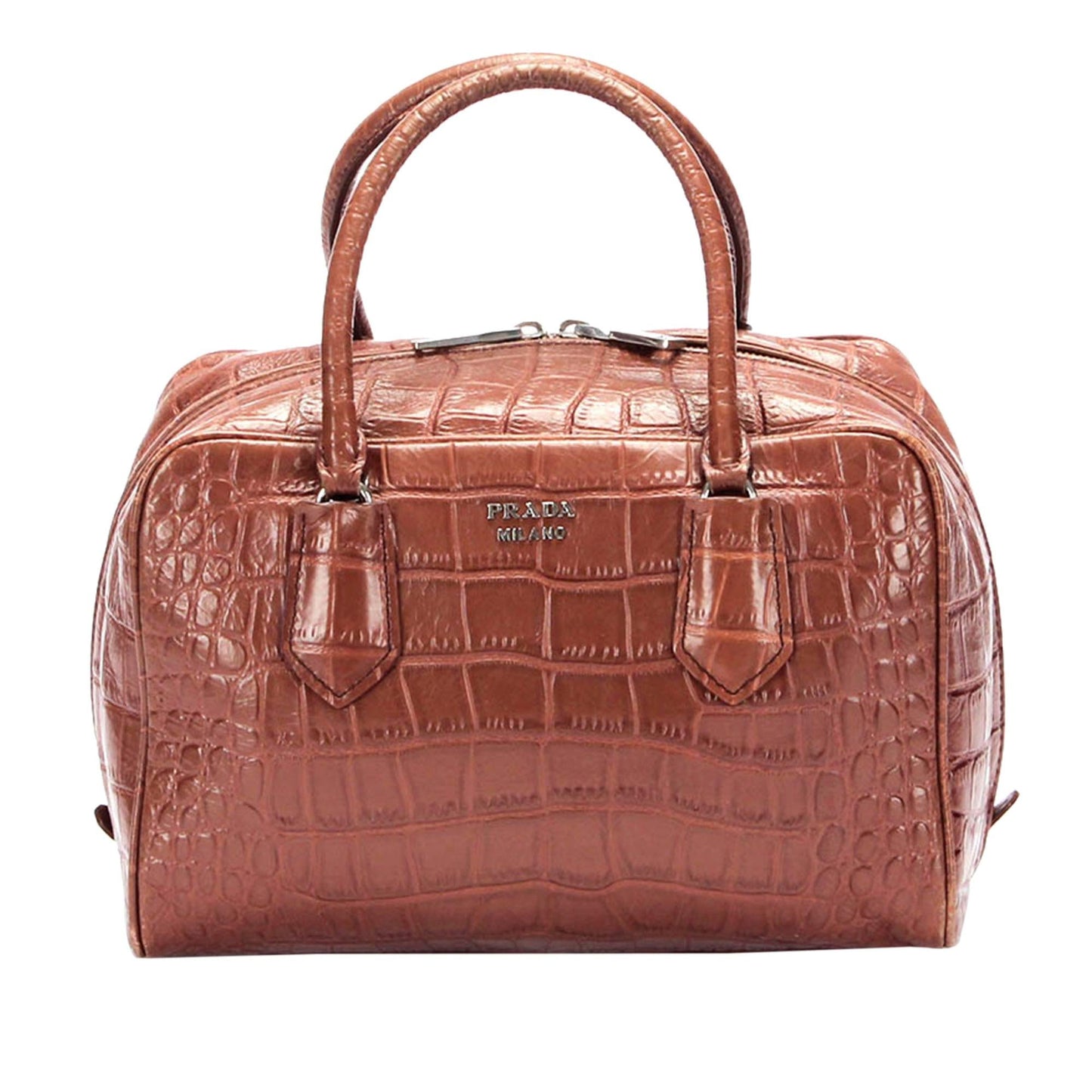 Prada Croc Embossed Leather Handbag (SHG-26197)