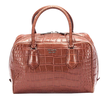 Prada Croc Embossed Leather Handbag (SHG-26197)