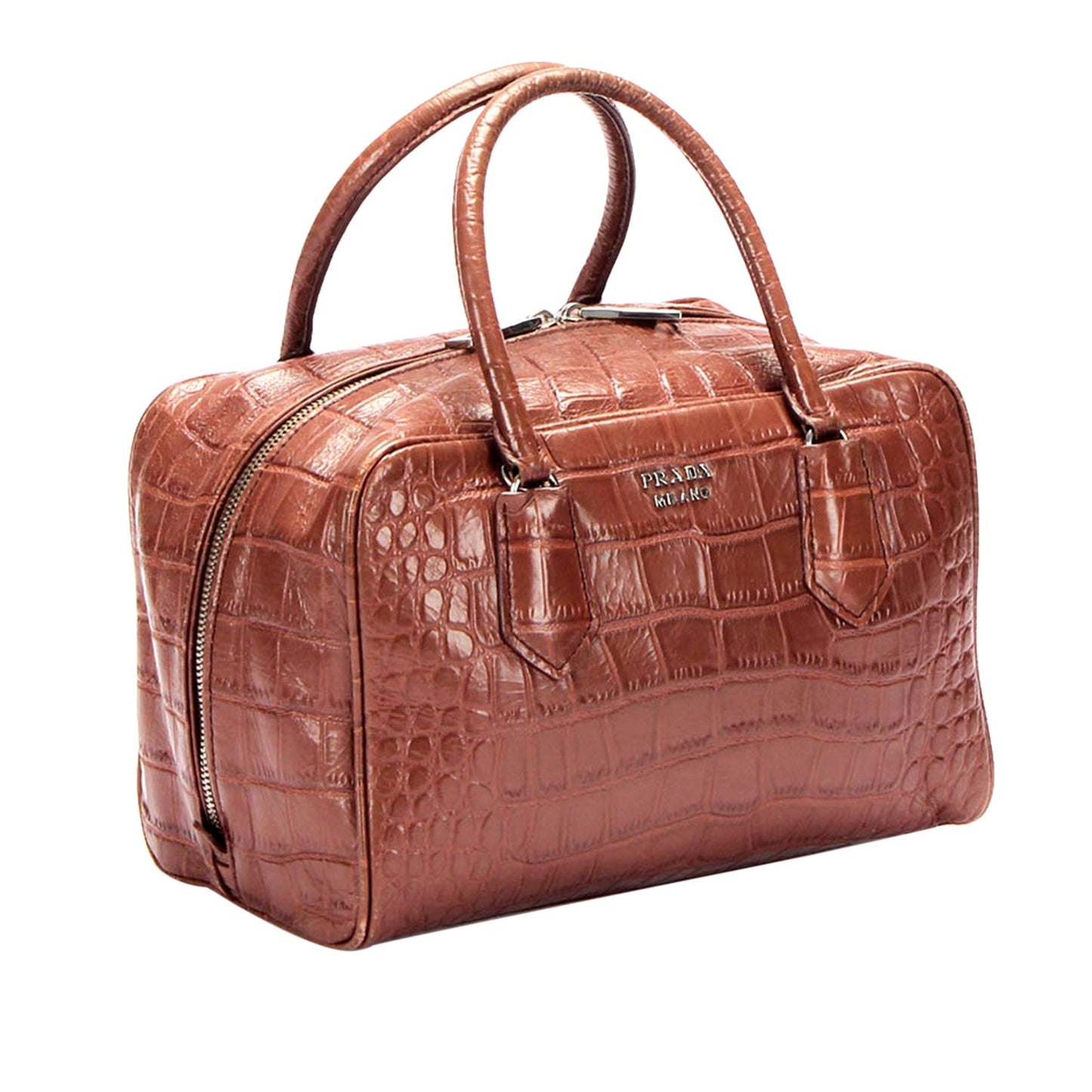 Prada Croc Embossed Leather Handbag (SHG-26197)