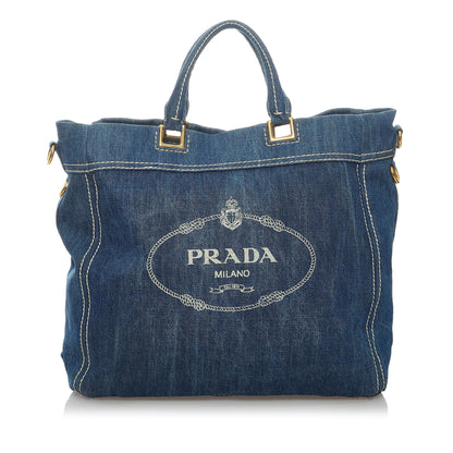 Prada Denim Logo Shopping Satchel (SHG-30000)