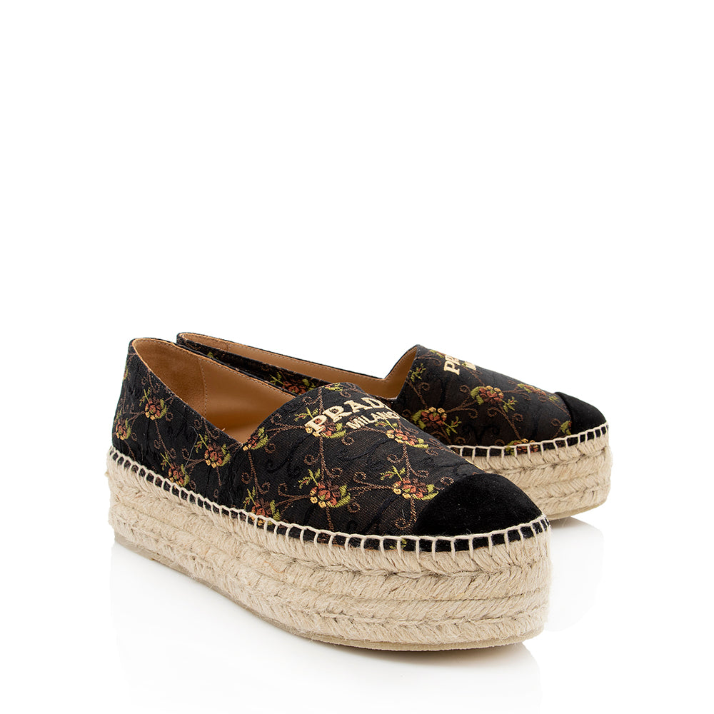 Prada Floral Jacquard Anemon Espadrilles - Size 8 / 38 (SHF-18660)