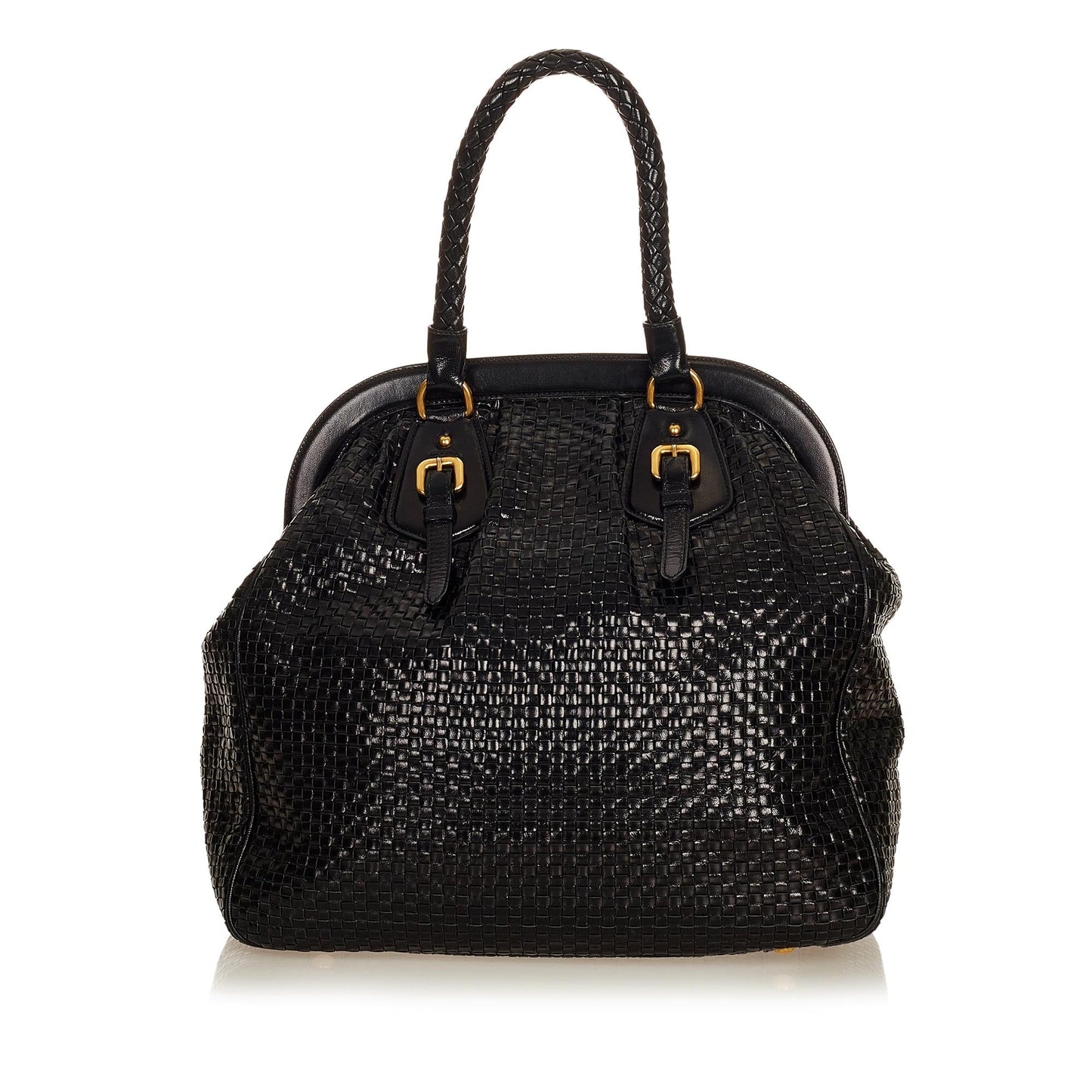 Prada Frame Woven Leather Tote Bag (SHG-26909)