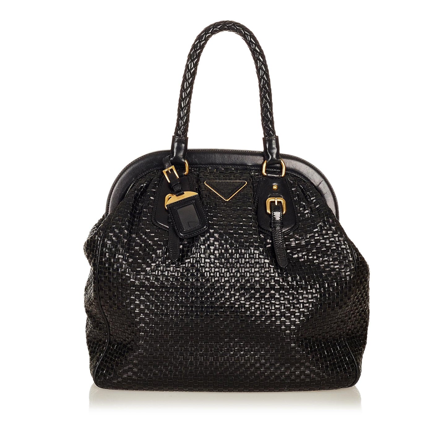 Prada Frame Woven Leather Tote Bag (SHG-26909)
