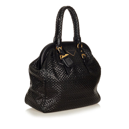 Prada Frame Woven Leather Tote Bag (SHG-26909)