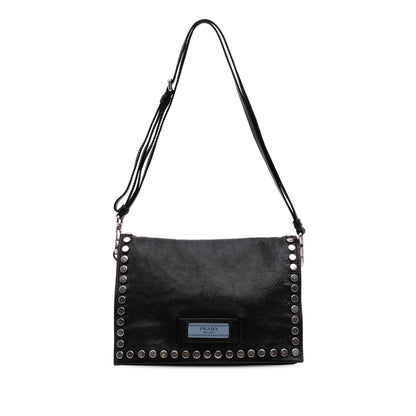 Prada Glace Calfskin Studded Etiquette Flap