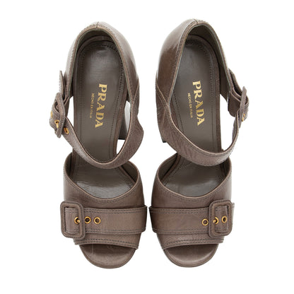 Prada Leather Buckle Platform Sandals - Size 9 / 39
