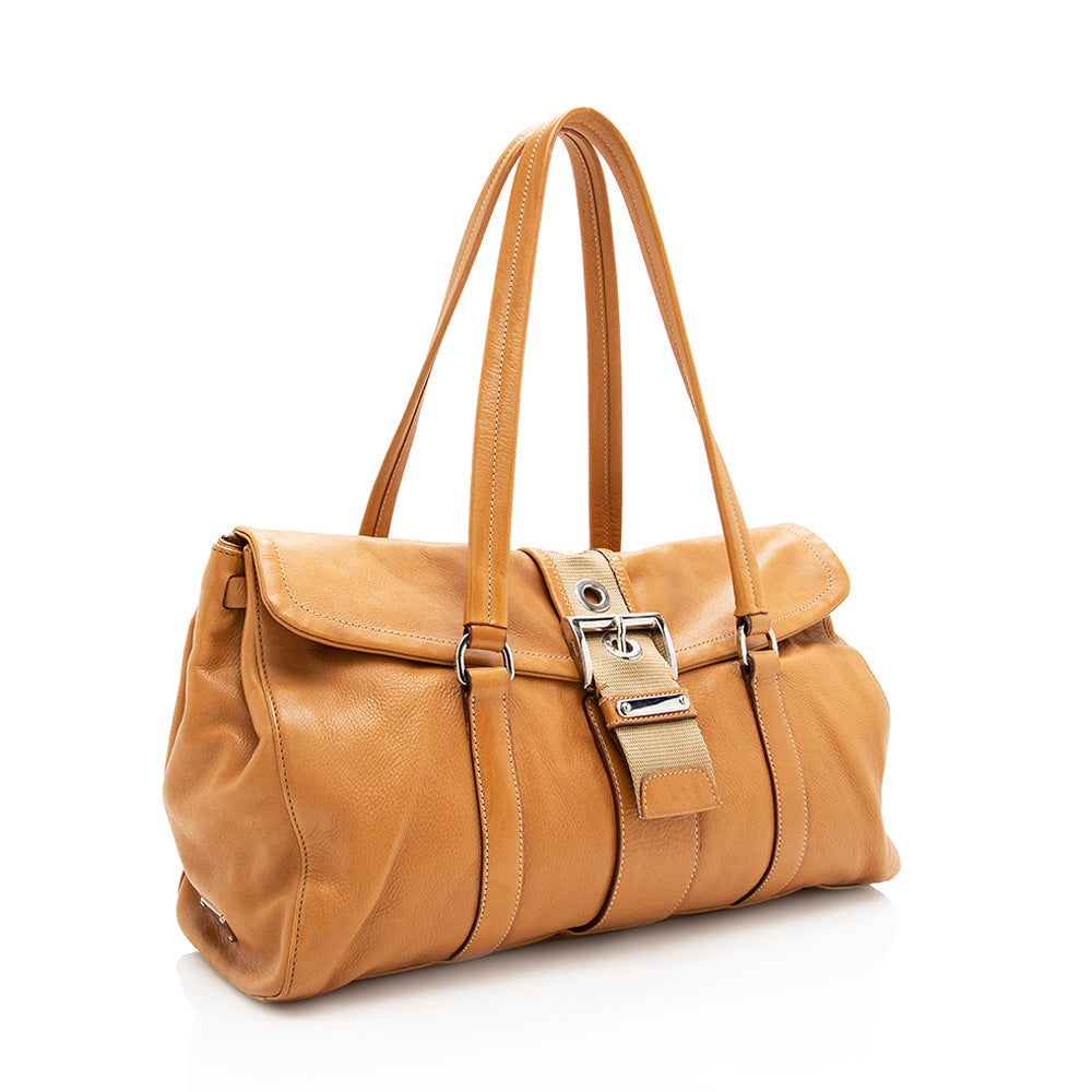 Prada Leather Buckle Shoulder Bag (SHF-18194)