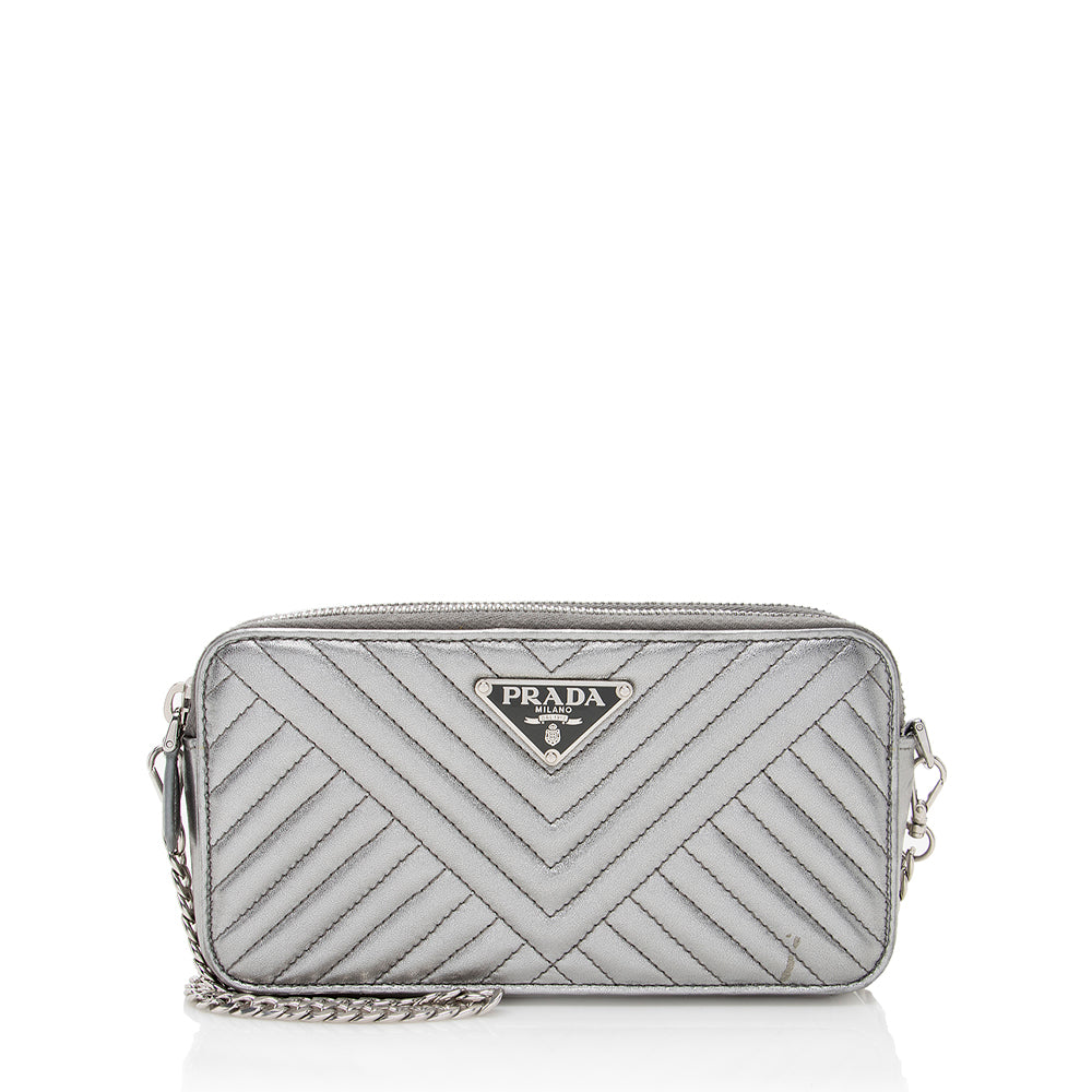 Prada Metallic Leather Diagramme Mini Shoulder Bag (SHF-18475)