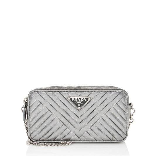 Prada Metallic Leather Diagramme Mini Shoulder Bag (SHF-18475)