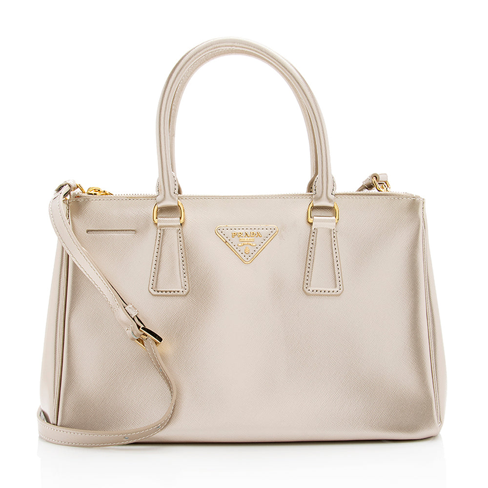 Prada Metallic Saffiano Lux Small Double Zip Tote (SHF-19017)