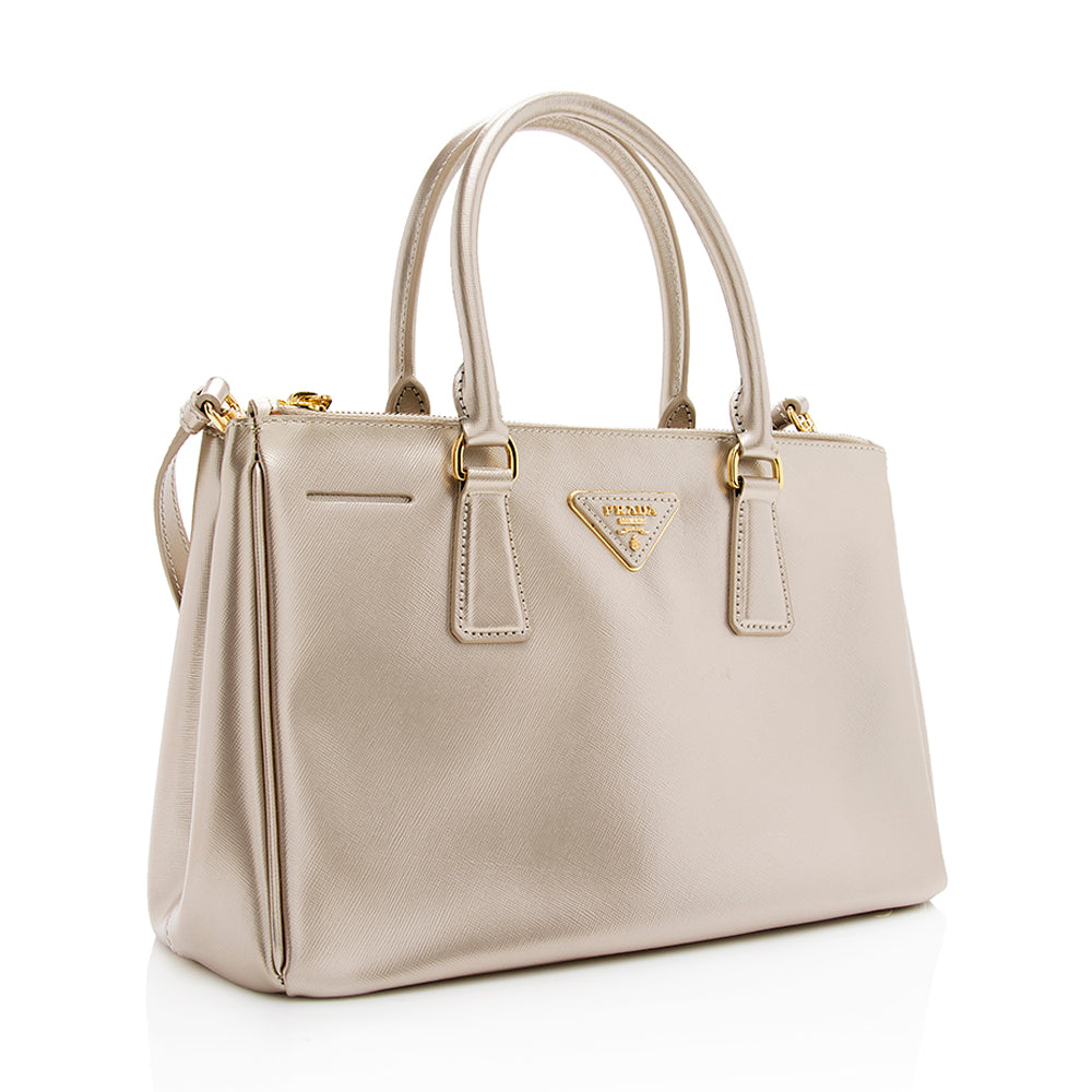 Prada Metallic Saffiano Lux Small Double Zip Tote (SHF-19017)