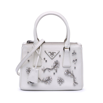 Prada Mini Saffiano Lux Crystal Embellished Galleria Double Zip