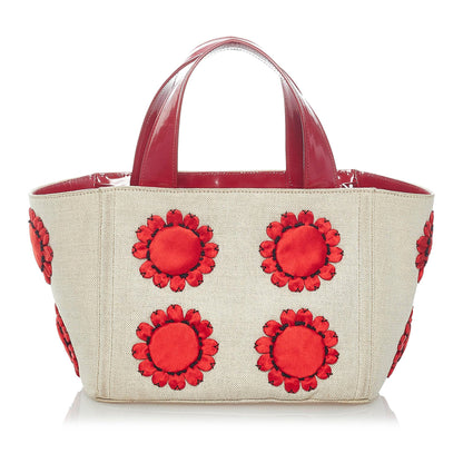 Prada Mistolino Floral Basket Canvas Handbag (SHG-33528)