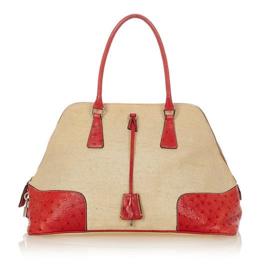 Prada Ostrich Trimmed Dome Handbag (SHG-24969)
