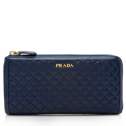 Prada Quilted Leather Zip Around Wallet (SHF-17560)