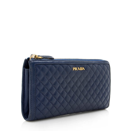 Prada Quilted Leather Zip Around Wallet (SHF-17560)