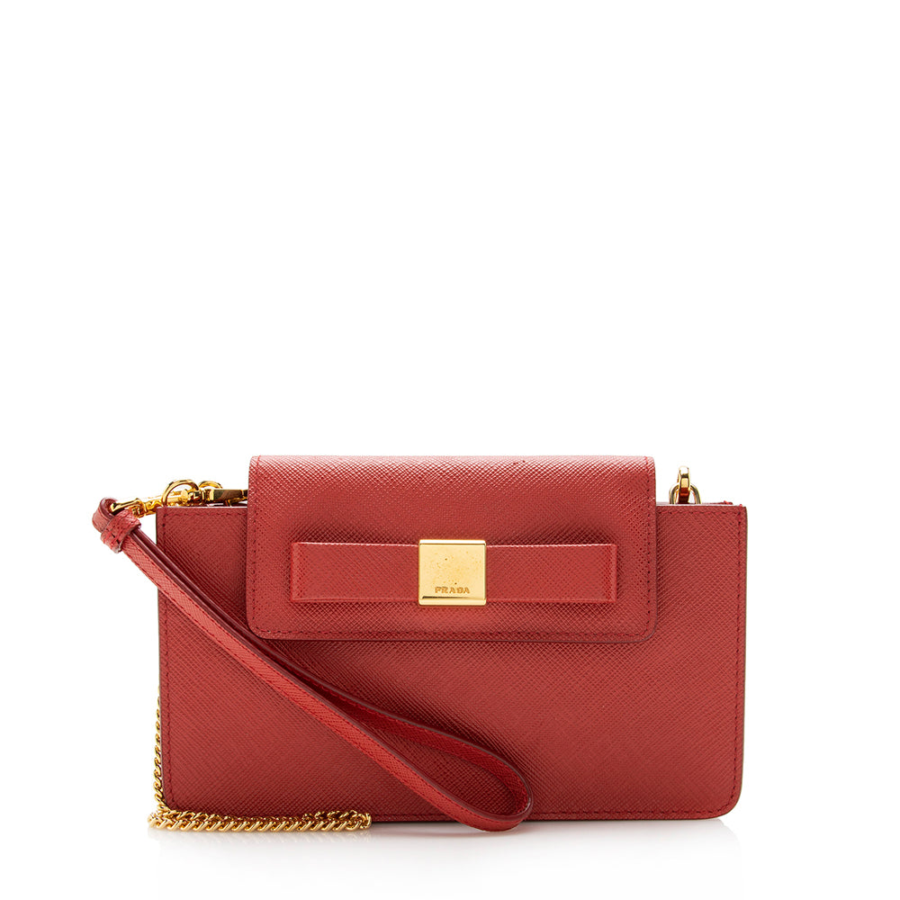 Prada Saffiano Bow Chain Phone Crossbody Bag (SHF-15337)