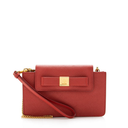 Prada Saffiano Bow Chain Phone Crossbody Bag (SHF-15337)