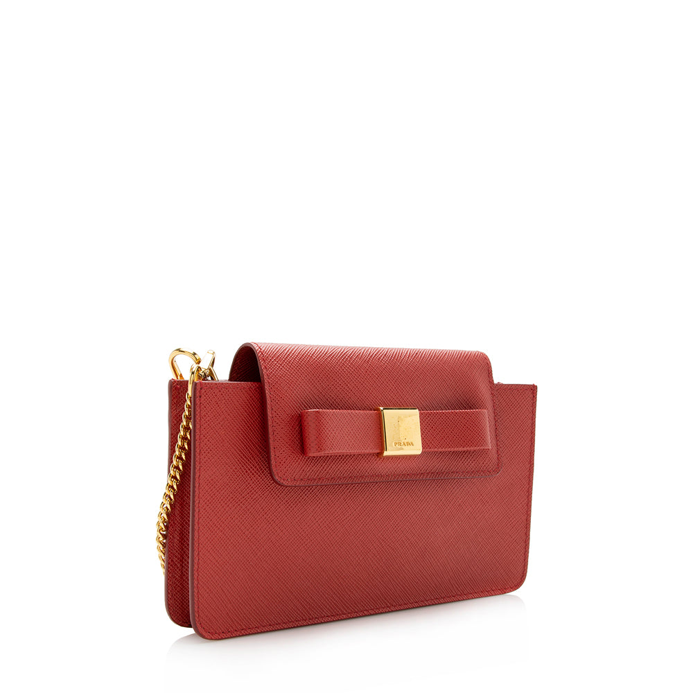 Prada Saffiano Bow Chain Phone Crossbody Bag (SHF-15337)